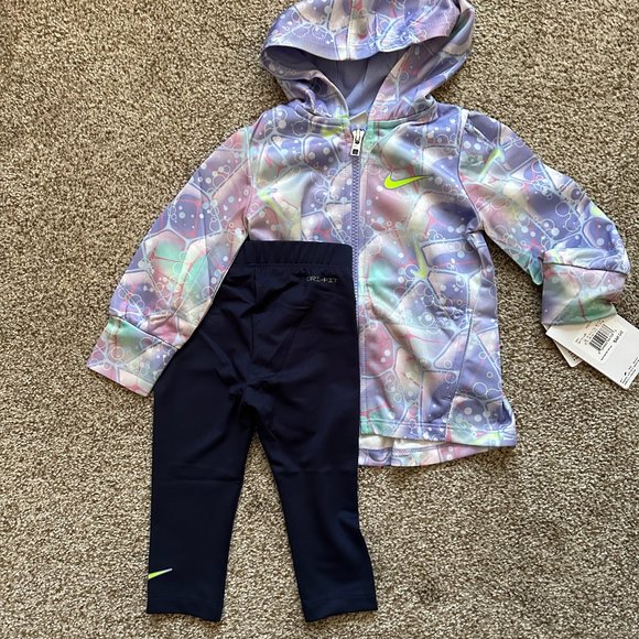 BABY GIRL NIKE HOODE ZIP UP JACKET & DRI FIT LEGGINGS SET SIZE 12M  #K63 - Picture 2 of 2